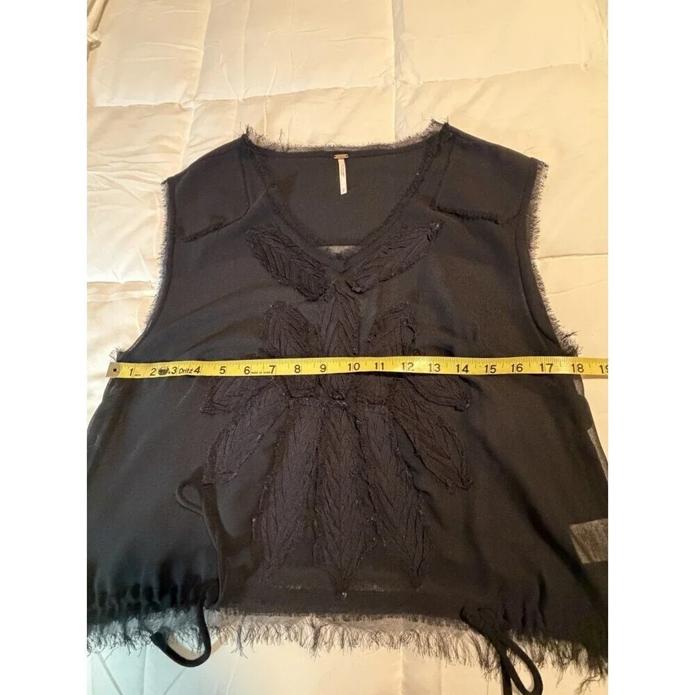 Free People Black Sheer Sleeveless Crop Top Embroidered Flower Small